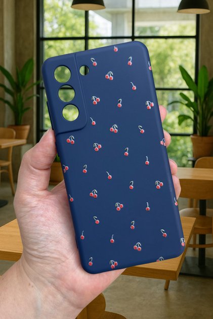 Samsung Galaxy S21 Fe - Mini Cherry Patterned Silicone Shock-Absorbing Classic Protective Rubber Case