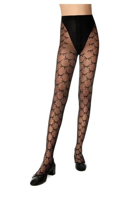 Women's Black Scarlet Ribbon Patterned Pantyhose
