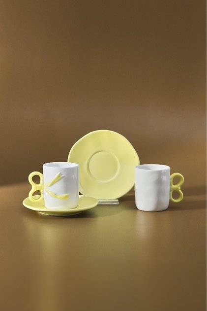 Ribbon 2-Person Coffee Cup 110 ml Yellow