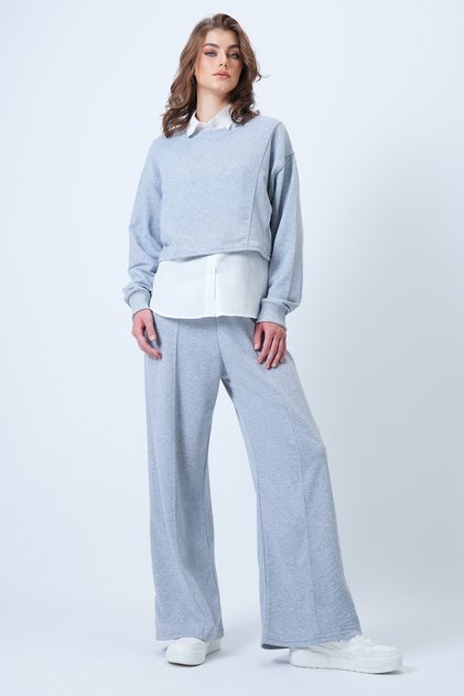 Women's Grimelange Special Stitch Detailed Sweatshirt and Comfortable Cut Ribbed Trouser Set Alc-X14608