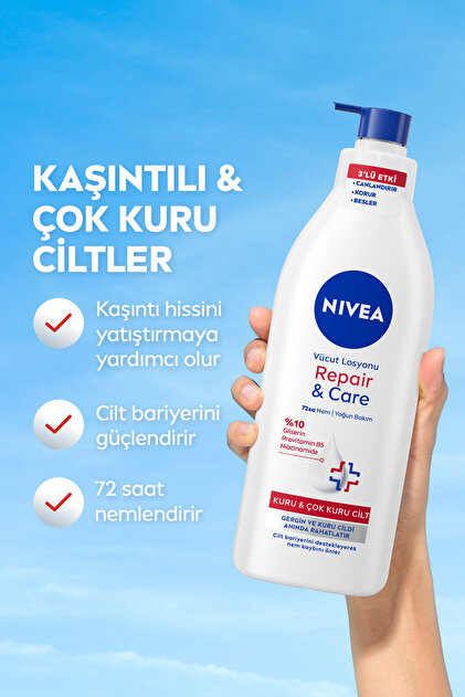 NIVEA Vücut Losyonu Repair Care 400 ml,72 Saat Nemlendirici,Kuru