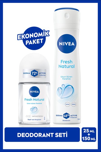 Kadın Sprey Deodorant Fresh Natural 150ml Ve Mini Roll-on 25ml, Ter Kokusuna Karşı Koruma, Ferahlık