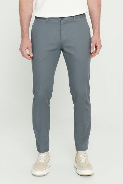 Men's Grey-blue Slim Fit Slim Fit Dobby Flexible Casual Trousers