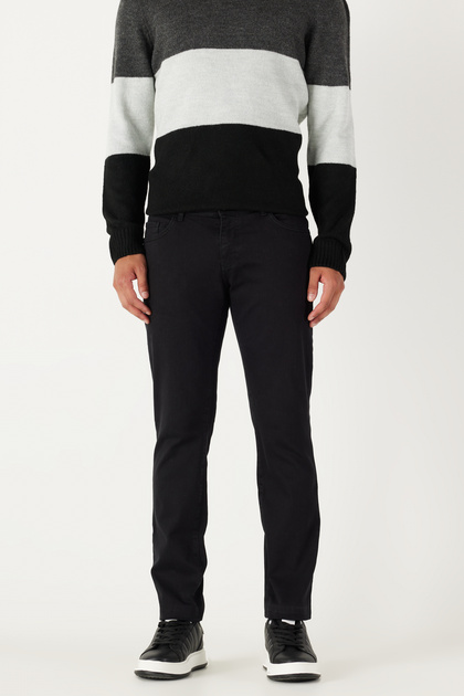 Men's Black 360 Degree All-Direction Stretch Slim Fit Slim Fit Cotton Stretch Comfortable Trousers