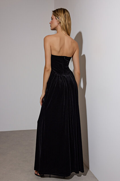Trendyol Collection Black Velvet Sweetheart Neckline Maxi Evening & Homecoming  Dress Tpraw26Ae00006- Trendyol