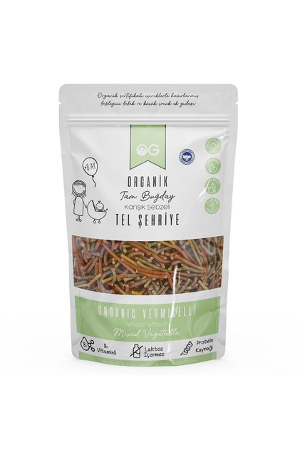 Organik Karışık Sebzeli Tam Buğday Tel Şehriye 180 gr +8 Ay