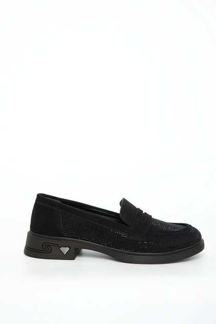 Black Suede-Black Women's Loafer Shoes 21026