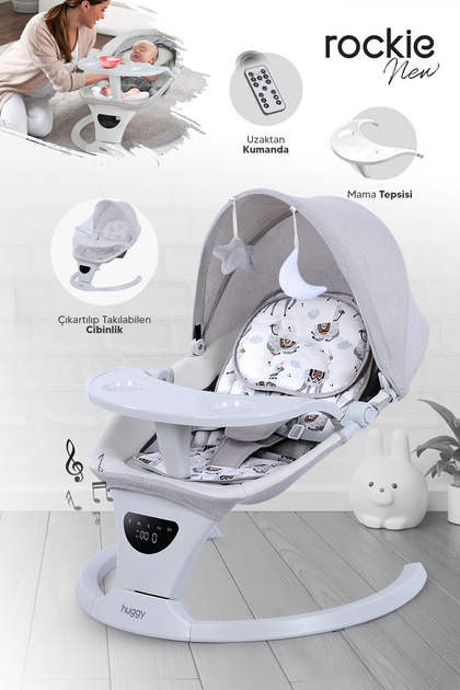 Rockie Gri Ana Kucağı – Otomatik Sallanır, Bluetooth Müzikli, Kumandalı