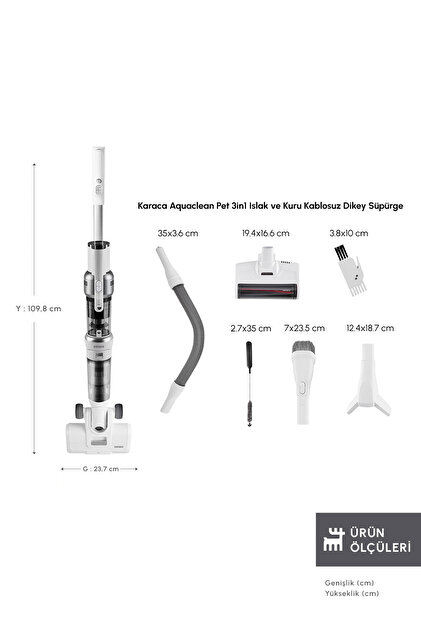 Karaca Aquaclean Pet 3In1 Kablosuz Islak&Kuru Dik Süpürge, Paspas