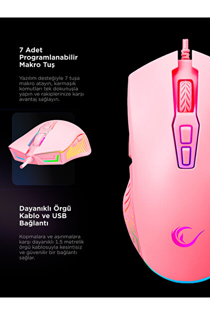Rampage SMX-G68 SPEAR V2 FULL RGB 12800 DPI Pembe 7D Makrolu