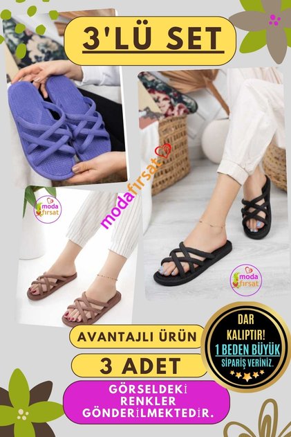 3 Pack Women's Daily Slippers Non-Slip Guest Bundle Home Beach Sea Out Slippers Triple Slippers Set