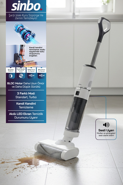 Sinbo SFC-4101 Şarjlı Islak Kuru Süpürge Beyaz – Vakum + Mop +