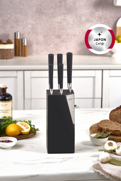Samuray Thor New Standlı Japon Çeliği 6 Parça Bıçak Seti Siyah