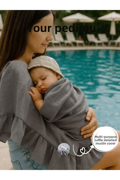 Gray Ruffle - Multi-Purpose Muslin Blanket.