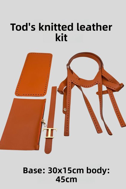 Tods Bag Kit Leather Knitting Kit Orange Color 4-Piece Bag Set with Cordless Buckle Wallet