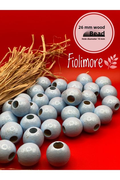 26 mm Blue Color Wooden Beads (10 Pieces) Round Macrame Bag Design Wooden Beads Hole Diameter 10 mm