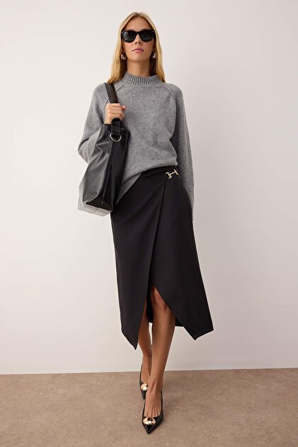 TRENDYOL Damen Rock – Asymmetrisch, Gemustert, Aus Strick (95% Polyester, 5% Elastan)