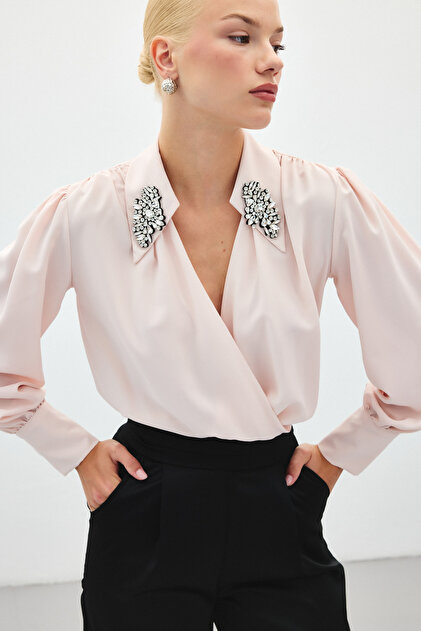 Bodysuit Blouse with Accessory Detail - Powder