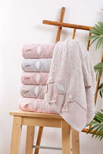 Fiesta Bamboo 50X90 cm Lace Tasseled Hand Face Towel with 6 Pvc
