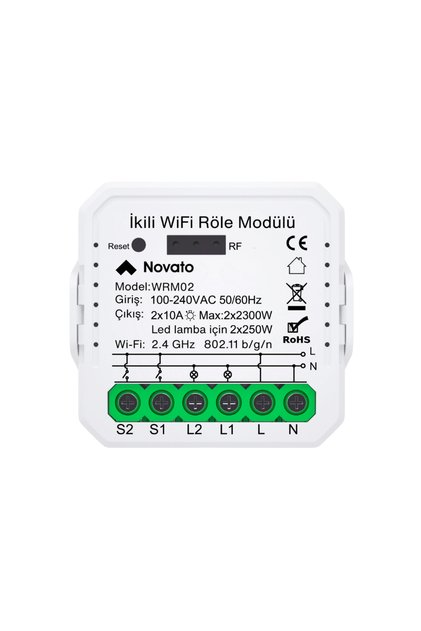WiFi Çift Çıkışlı Akıllı Röle WRM02 - 2x10A, Anahtar Girişli ( Tuya - Smart Life Uyumlu )