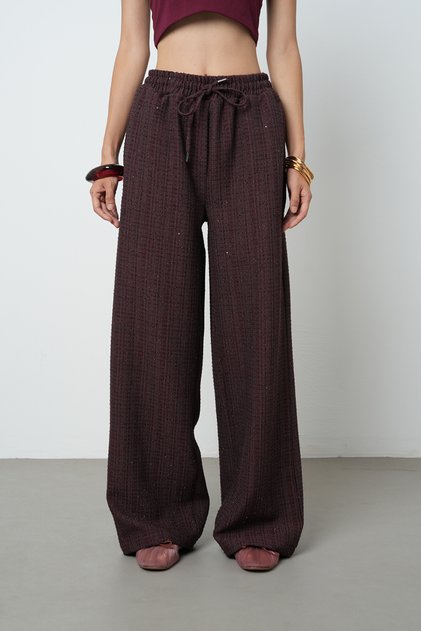Women's Silvery Wide Leg Elastic Waist Solid Color Trousers