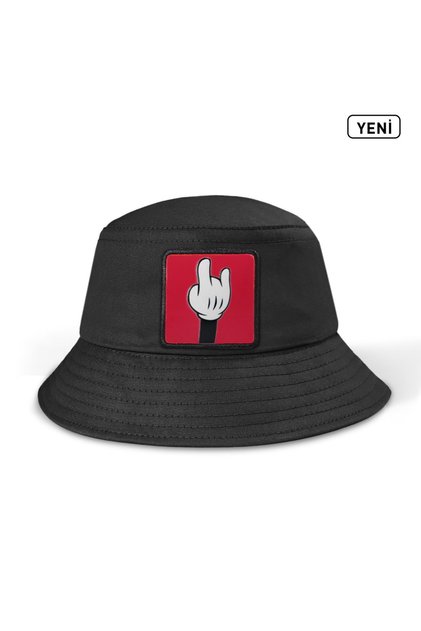 Bucket Black Hat with Finger Logo