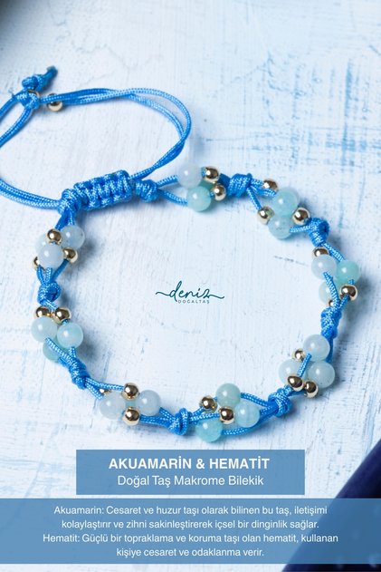 Certified Acumarine (4 mm) Hematite Natural Stone Macrame Bracelet