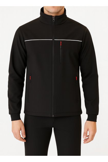 Kışlık Siyah İçi Polarli Su ve Rüzgar Geçirmez Outdoor Motosiklet Softshell Mont