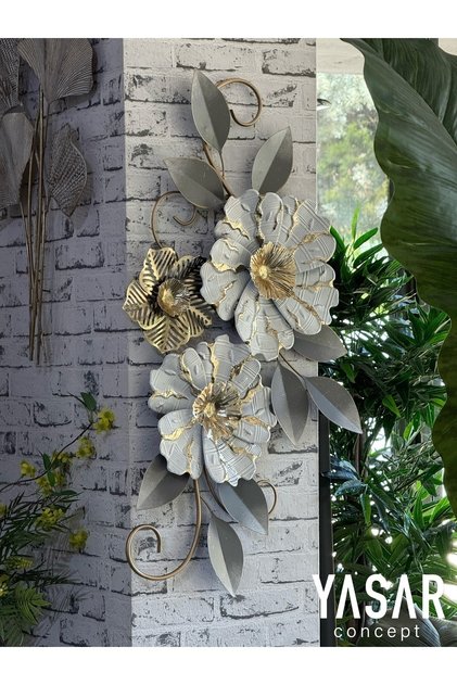 Rosaliare Metal Duvar Panosu Tablosu Gri Beyaz ve Gold 50x88 Cm