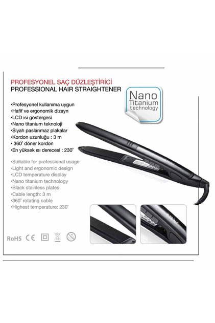 Profesyonel Saç Düzleştirici Nano Titanyum Siyah Plaka Dijital Ekranlı 0060
