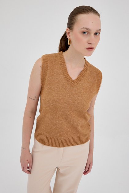 Taba Oversize V Yaka Kadın Süveter 2292