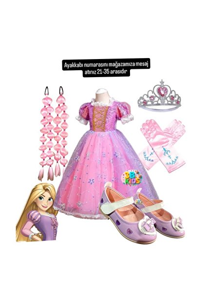 3b kids Rapunzel Costume Dress Rapunzel Pink Bubble Hair-Crown-Gloves  Purple Ballerina Set Birthday Party- Trendyol