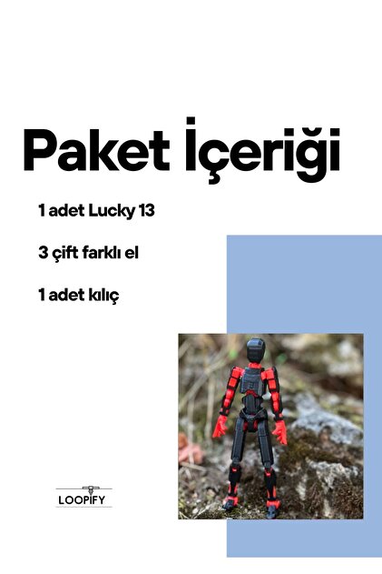 Loopify Lucky 13 Aksiyon Figürü Robot Oyuncak 13cm Siyah Kırmızı