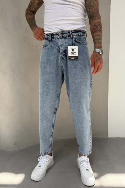 Ballon Fit Men's Snow Wash Boyfriend Mold Blue Jean Jeans Ke-802
