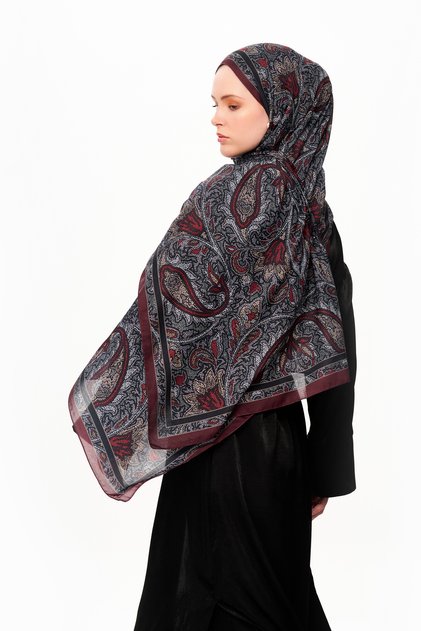 SİLVER ROSE Superior Soft Etnik Desenli Şal Koyu Bordo