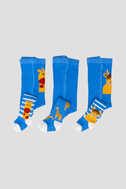 3 Pieces of Giraffe and Cow Patterned Cotton Baby Boy and Children's Pantyhose