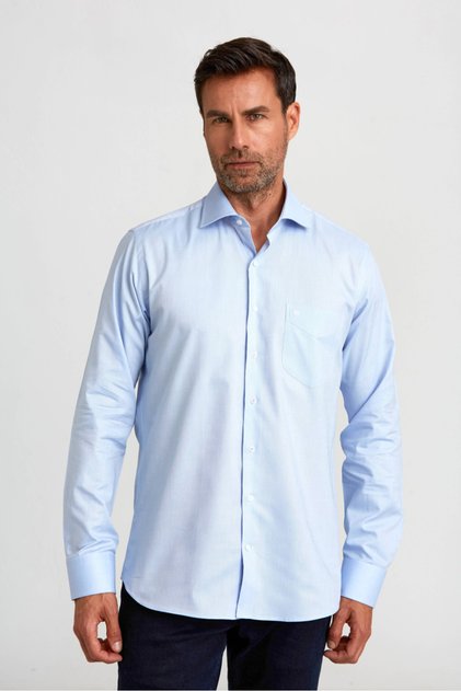 Blue Regular Fit Cotton Italian Collar Basic Shirt