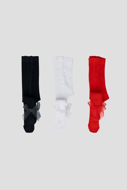 3 Pieces of Cotton Girls and Baby Pantyhose with Ribbon Accessories