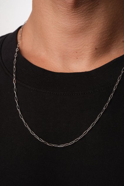 Steel Paperclip Oval Men's Chain Necklace 2mm Ring Tarnish Free Chain