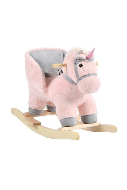 Balansoar din plus pentru copii cu spatar si sunete, Cookie Unicorn, Roz