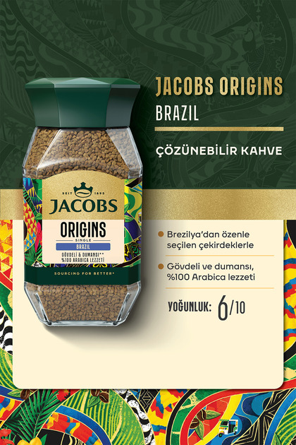 Jacobs Origin Brazil Granül Kahve Cam Kavanoz 95 gr X 2 Adet