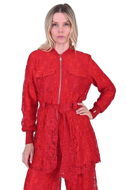 Lace Suit with Trousers Combed Cotton Lined Claret Red