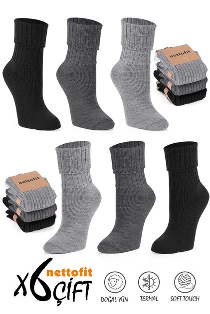 6'lı Kışlık Kadın Yün 'lü Uyku Çorabı Soft Touch