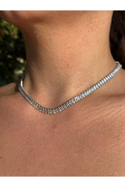 Steel Silver Baguette Waterway Necklace