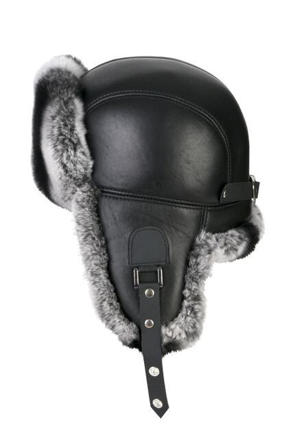 Yamtar Gray Rabbit Fur Ushanka Pilot Leather Hat