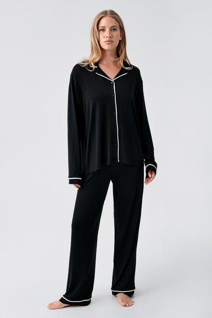 Long Sleeve Buttoned Oversize Stretchy Viscose Pajama Set
