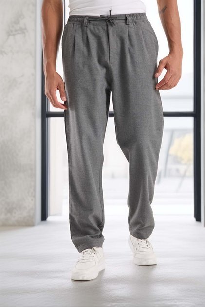 Bezayağı Fabric Relax Fit Double Leg Jogger Pants - Gray
