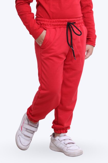 Plain Jogger Girls' Tracksuit Bottoms with Double Pockets and Elasticized Legs