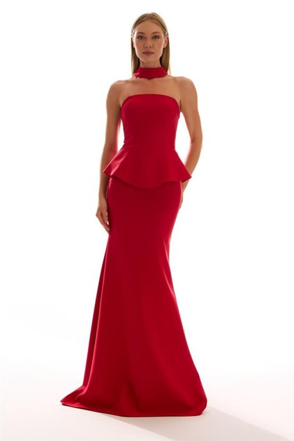Askısız Peplum Detaylı Kadın Uzun Abiye Elbise