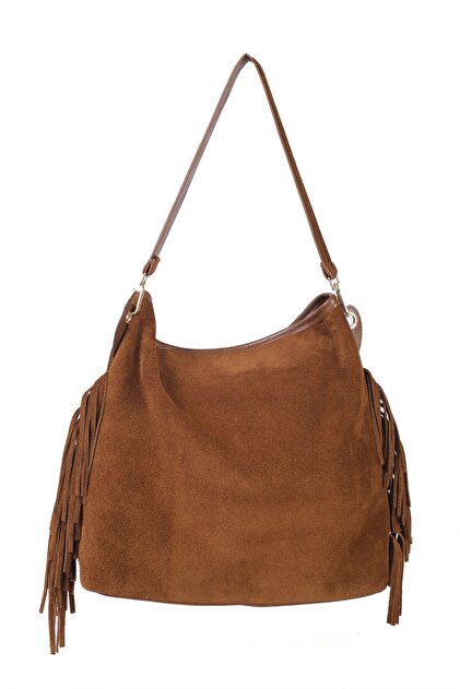 Merilda Leather Suede Shoulder Bag with Tassel Detail